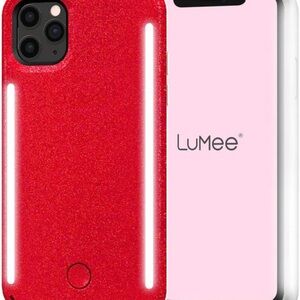 Red glitter Lumee light up iPhone 11 Pro Max phone case.